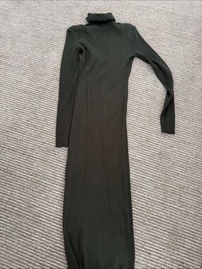Women's Olive Green Ribbed Turtleneck Dress